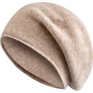 Unisex Khaki Wool Knit Warm Winter Pull-On Classic Baggy Slouchy Beanie Cap